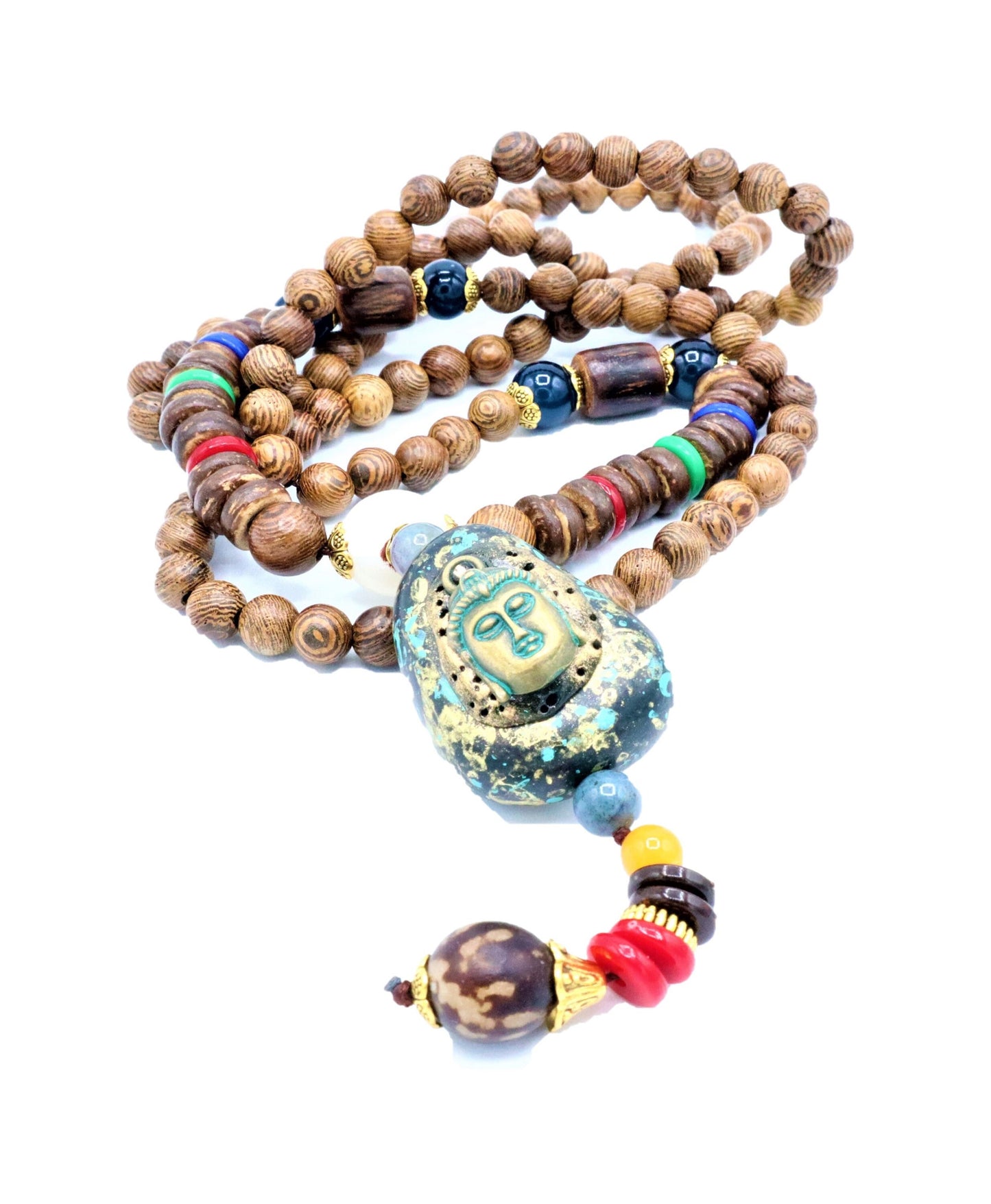 Buddha Necklace Pendant With Natural Tibetan Mala Beads For Positive Energy Through Yoga, Buddhism, Hinduism, And Om Boho Jewelry