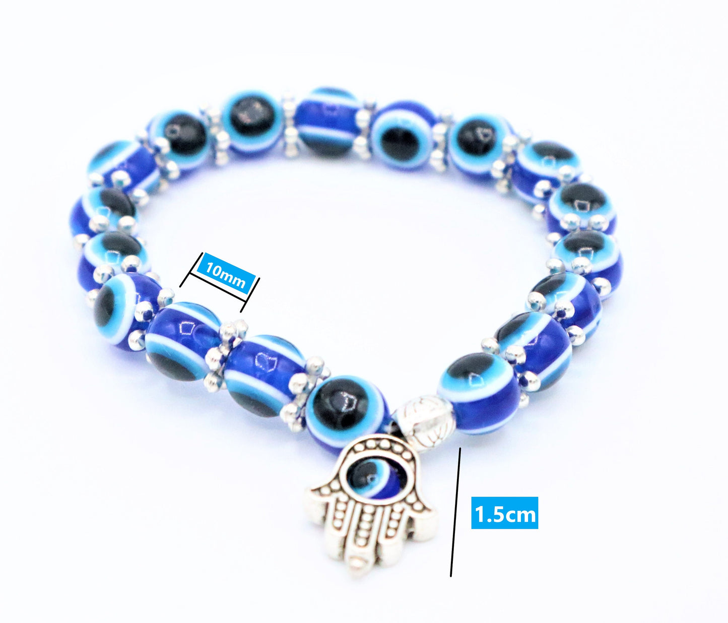 Evil Eye Bracelet Personalized With Hamsa Hand of Fatima | Turkish Nazar Bracelet | Beaded Lucky Charm Protection Bracelet | Velentines Gift