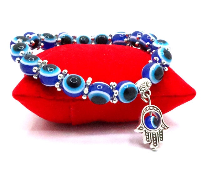 Evil Eye Bracelet Personalized With Hamsa Hand of Fatima | Turkish Nazar Bracelet | Beaded Lucky Charm Protection Bracelet | Velentines Gift