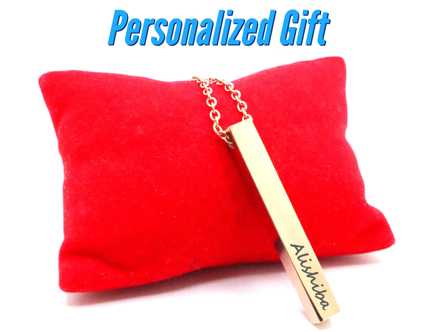 Personalized Vertical Bar Necklace Valentines Gift With Custom Engraved Name On A 3D Long Bar Pendant, Bridesmaid Gift, Gift For Her Mom