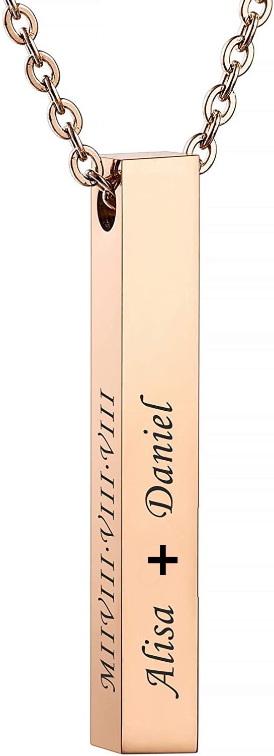 Personalized Vertical Bar Necklace Valentines Gift With Custom Engraved Name On A 3D Long Bar Pendant, Bridesmaid Gift, Gift For Her Mom