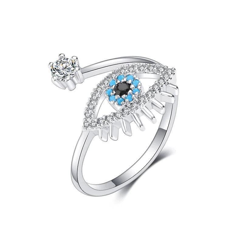 The Adjustable Evil Eye Protection Ring, Featuring A Nazar Eye, A Delicate Eye Of Horus Design, And A Turkish Blue Evil Eye, Makes A Perfect Gift For Her