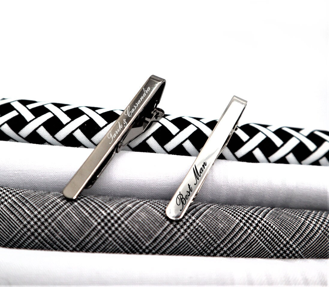 Personalized Tie Clip Bar For Groomsmen And Father Of The Bride And Groom | Engraved Tie Bar Clip For Wedding, Groomsman & Gift Occasions
