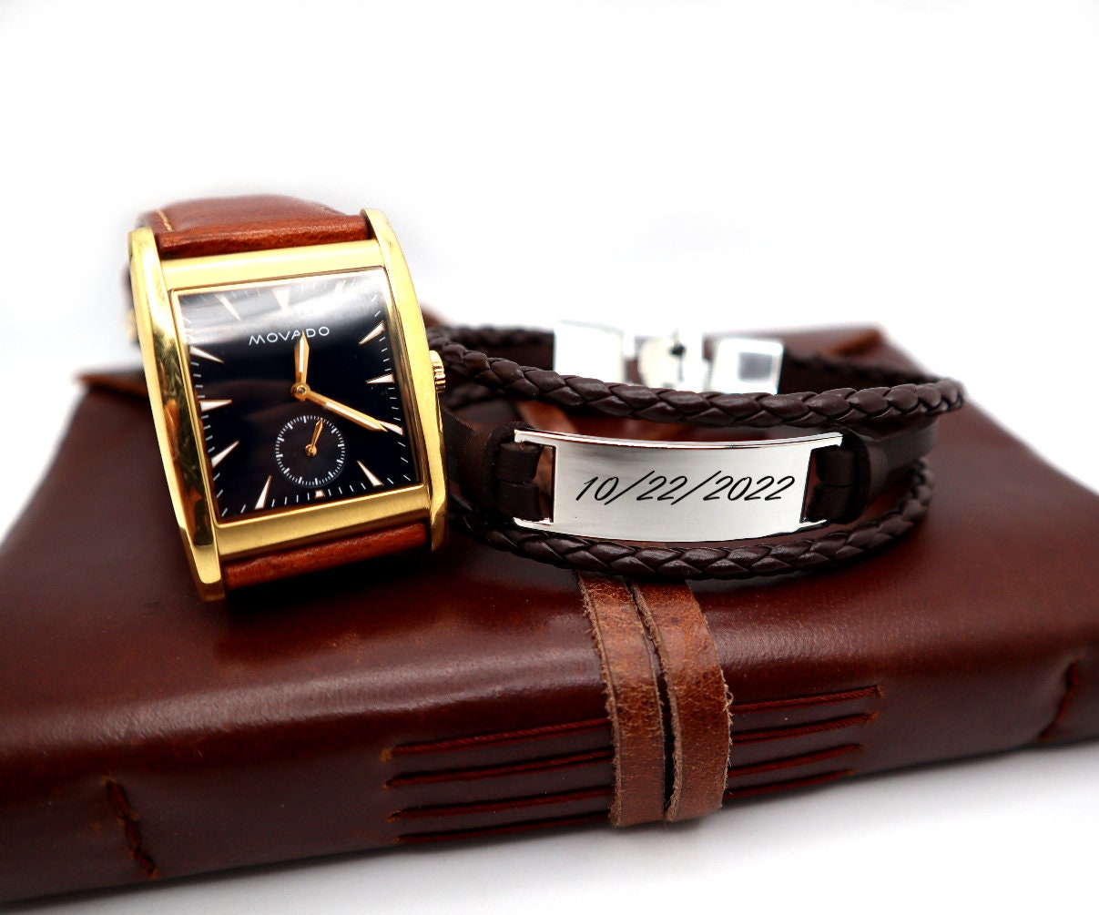 Personalized Bracelet For Men With Leather, Custom Name Bracelets For Personalized Fathers Day Gifts For Him, Engraved Bracelet For Husband