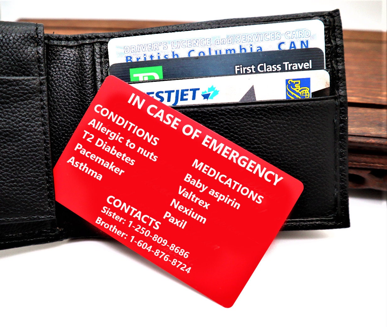 Personalized Medical Alert Bracelet, In Case of Emergency Contact Card, Medical Card Alert Bracelet, Medical Alert ICE ID Card For Emergency