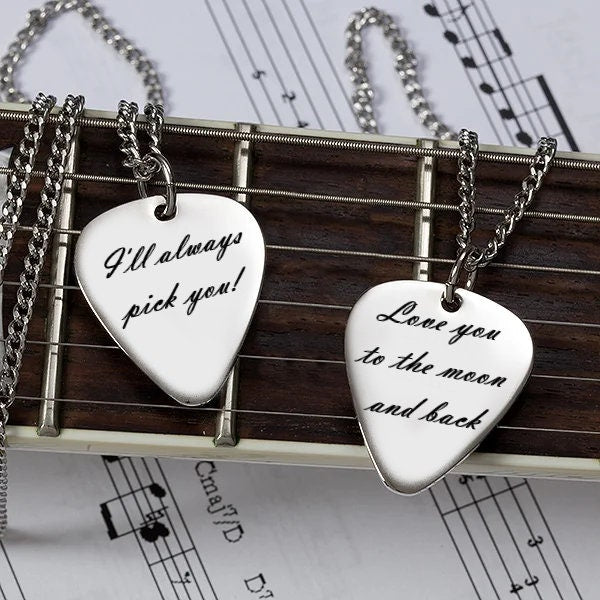 Custom Guitar Pick And Holder | Personalized Guitar Plectrums With Leather Case Keychain | Gift for Husband Dad Boyfriend Gift For Him Music