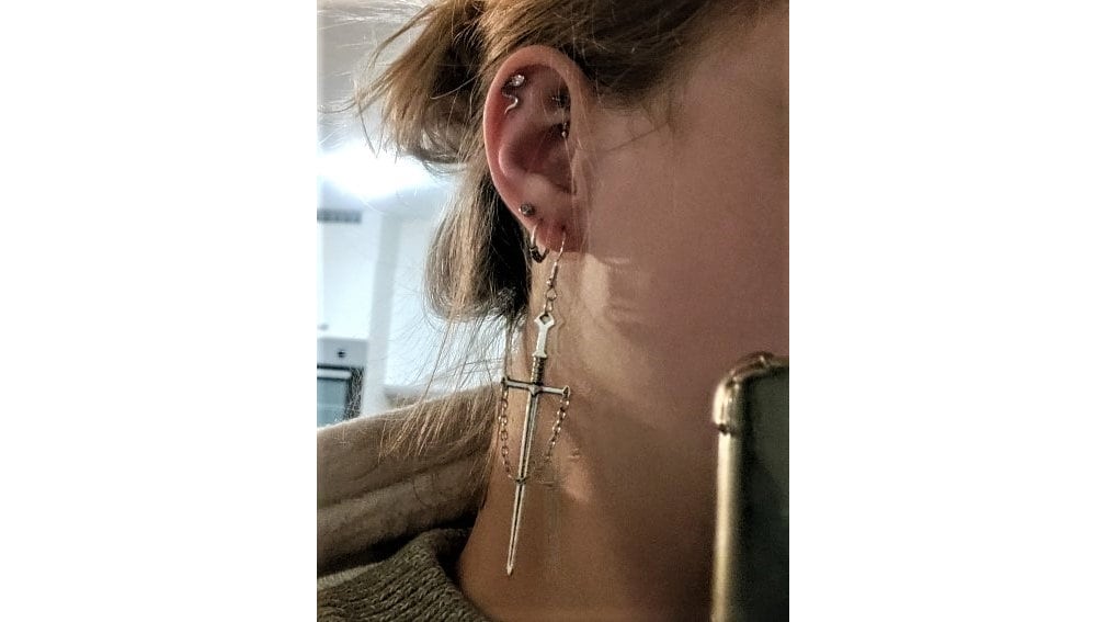 Goth Sword Earrings, Gothic Dagger Earring, Emo Gothic Earrings Gift For Her, Unique Goth Jewelry, Sword Snake Punk Earring, Bat Earrings