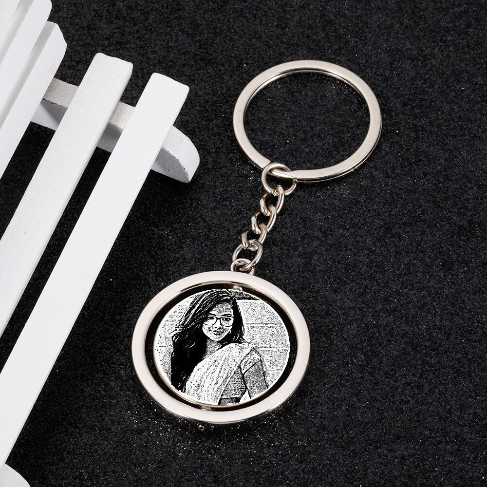 Custom Engraved Picture Potrait Keychain With Your Custom Message And Actual Handwriting Message | Personalized Memorial Keepsake Keychain