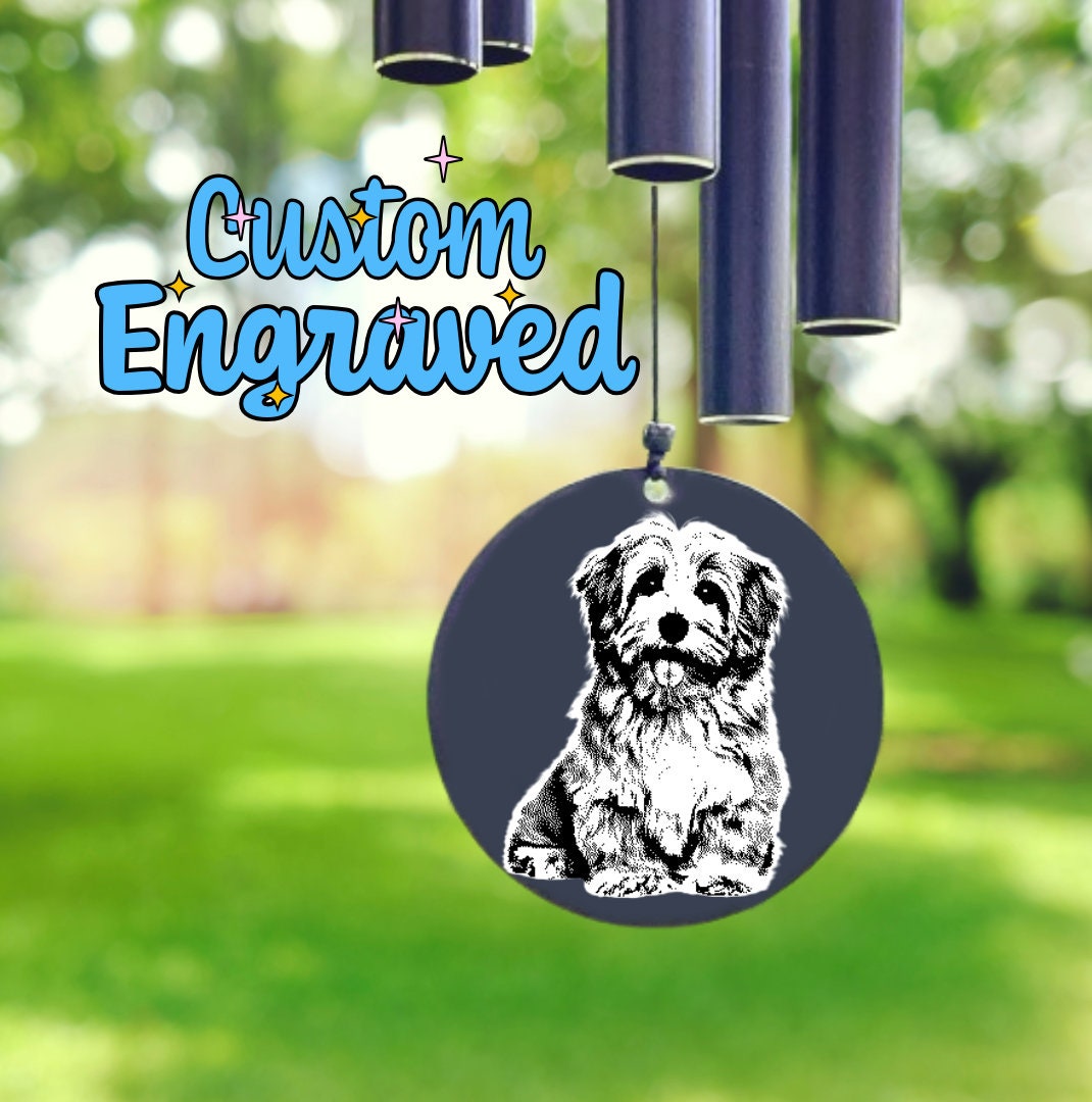 Personalized Pet Portrait Memorial Wind Chime Gift, Custom Pet Loss Sympathy Wind Chime For Dog And Cat Remembrace Memorial Garden Stone