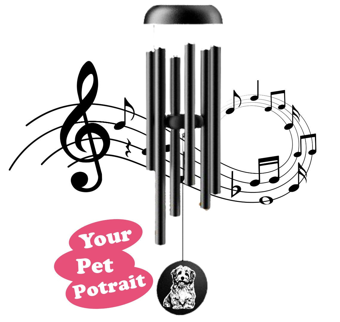 Personalized Pet Portrait Memorial Wind Chime Gift, Custom Pet Loss Sympathy Wind Chime For Dog And Cat Remembrace Memorial Garden Stone