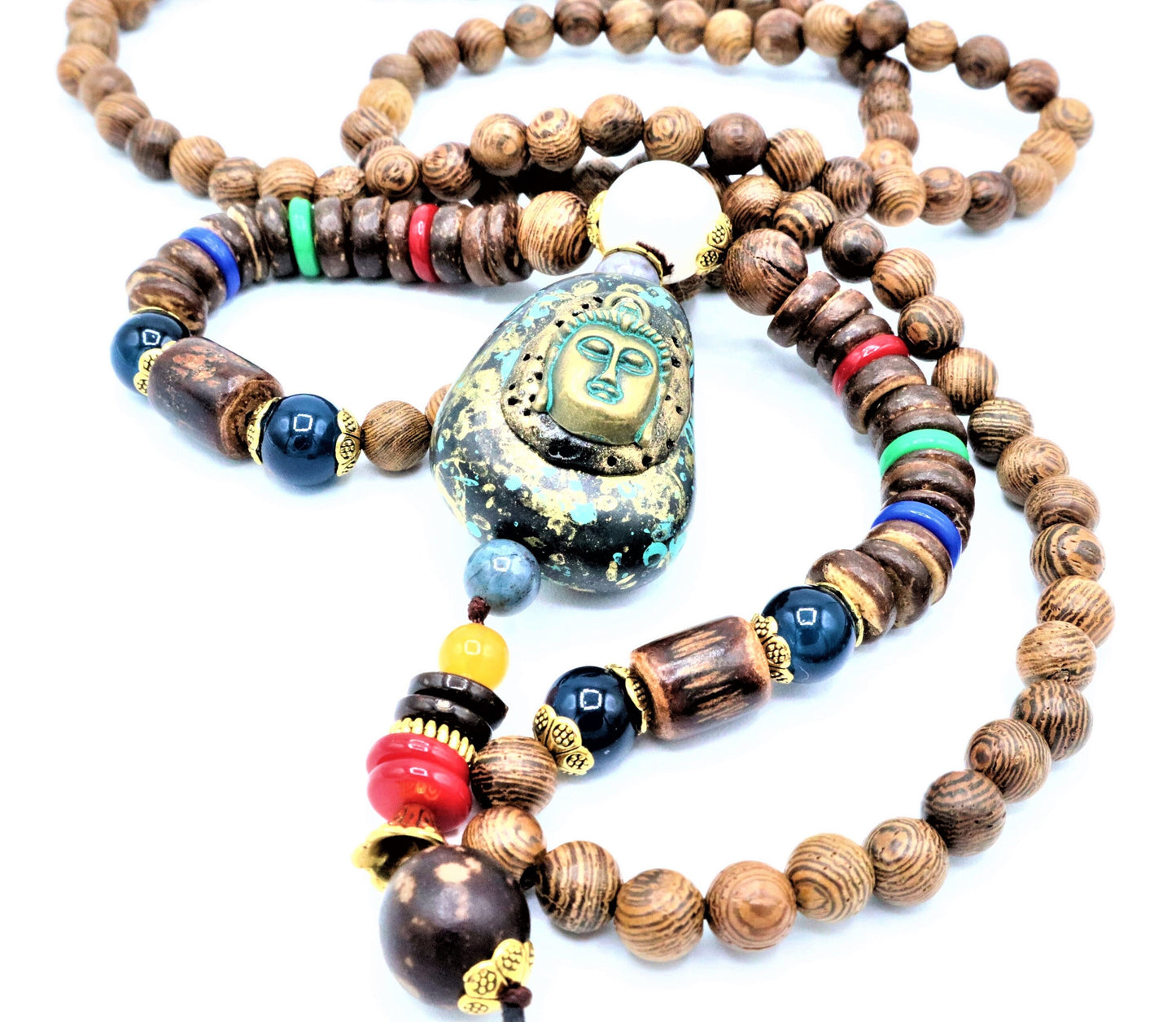 Buddha Necklace Pendant With Natural Tibetan Mala Beads For Positive Energy Through Yoga, Buddhism, Hinduism, And Om Boho Jewelry