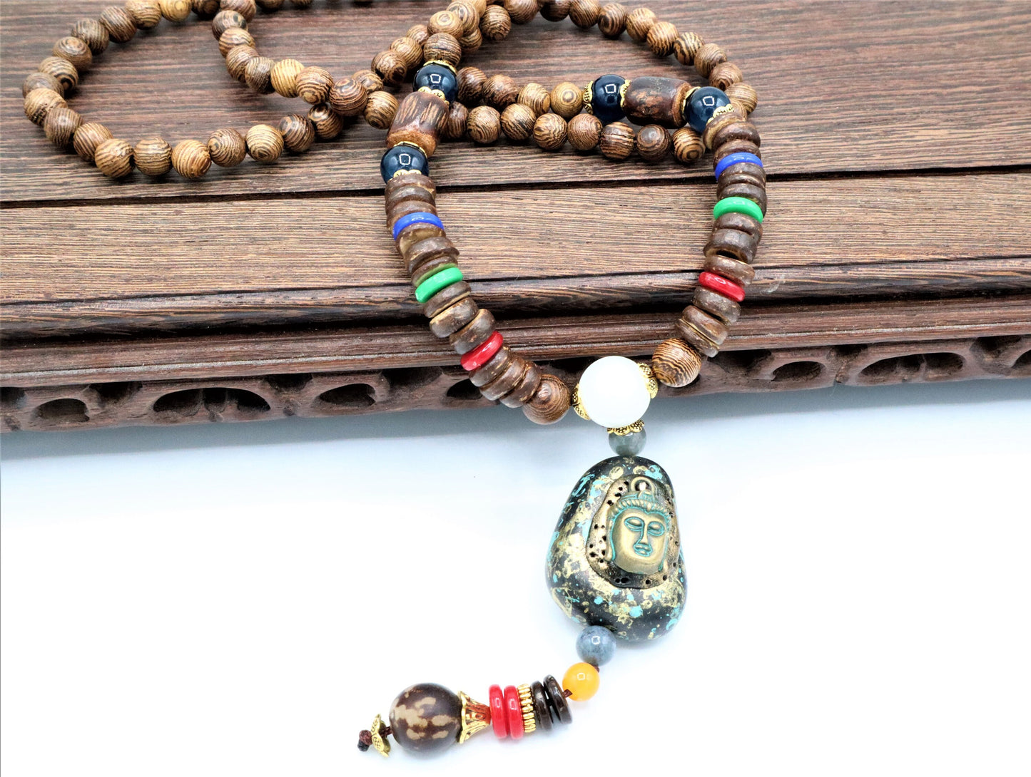 Buddha Necklace Pendant With Natural Tibetan Mala Beads For Positive Energy Through Yoga, Buddhism, Hinduism, And Om Boho Jewelry
