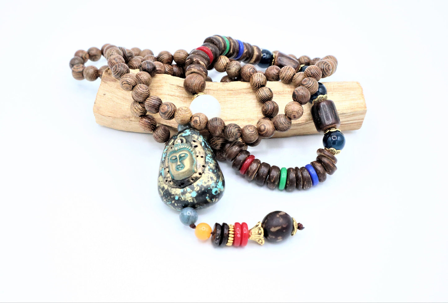 Buddha Necklace Pendant With Natural Tibetan Mala Beads For Positive Energy Through Yoga, Buddhism, Hinduism, And Om Boho Jewelry
