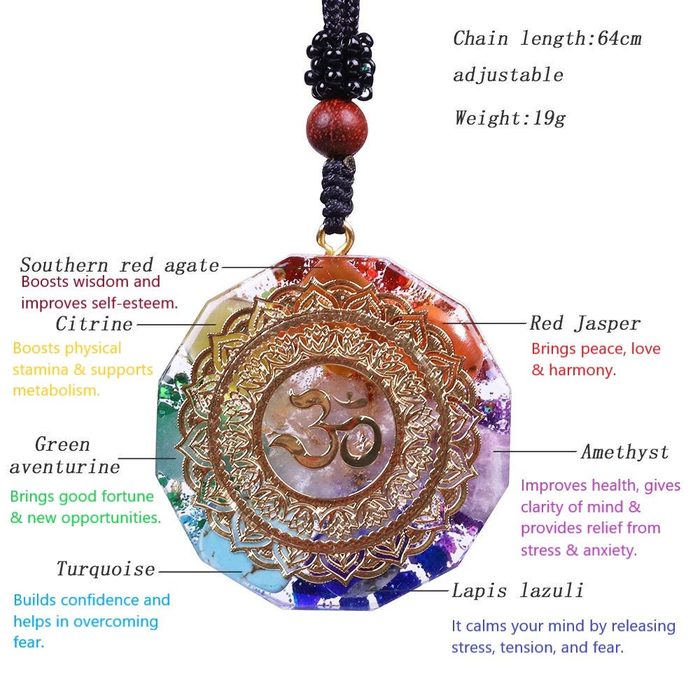 Chakra Orgonite Necklace With Healing Crystals To Improve Energy Through Meditation, Yoga, Reiki, and Om | Chakra Necklace - EMF Protection