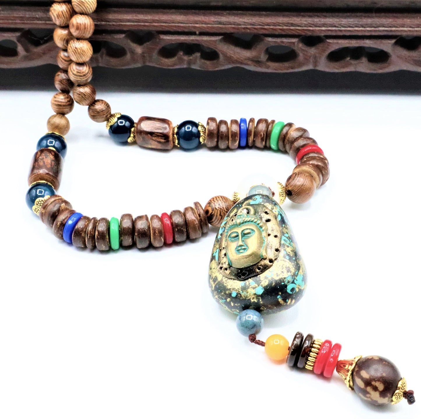Buddha Necklace Pendant With Natural Tibetan Mala Beads For Positive Energy Through Yoga, Buddhism, Hinduism, And Om Boho Jewelry
