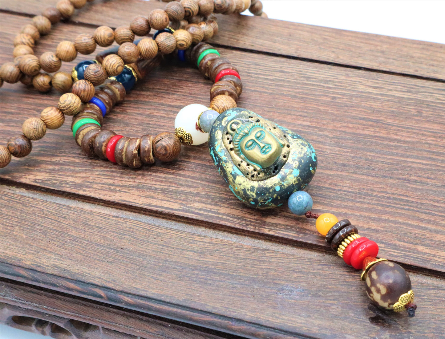 Buddha Necklace Pendant With Natural Tibetan Mala Beads For Positive Energy Through Yoga, Buddhism, Hinduism, And Om Boho Jewelry