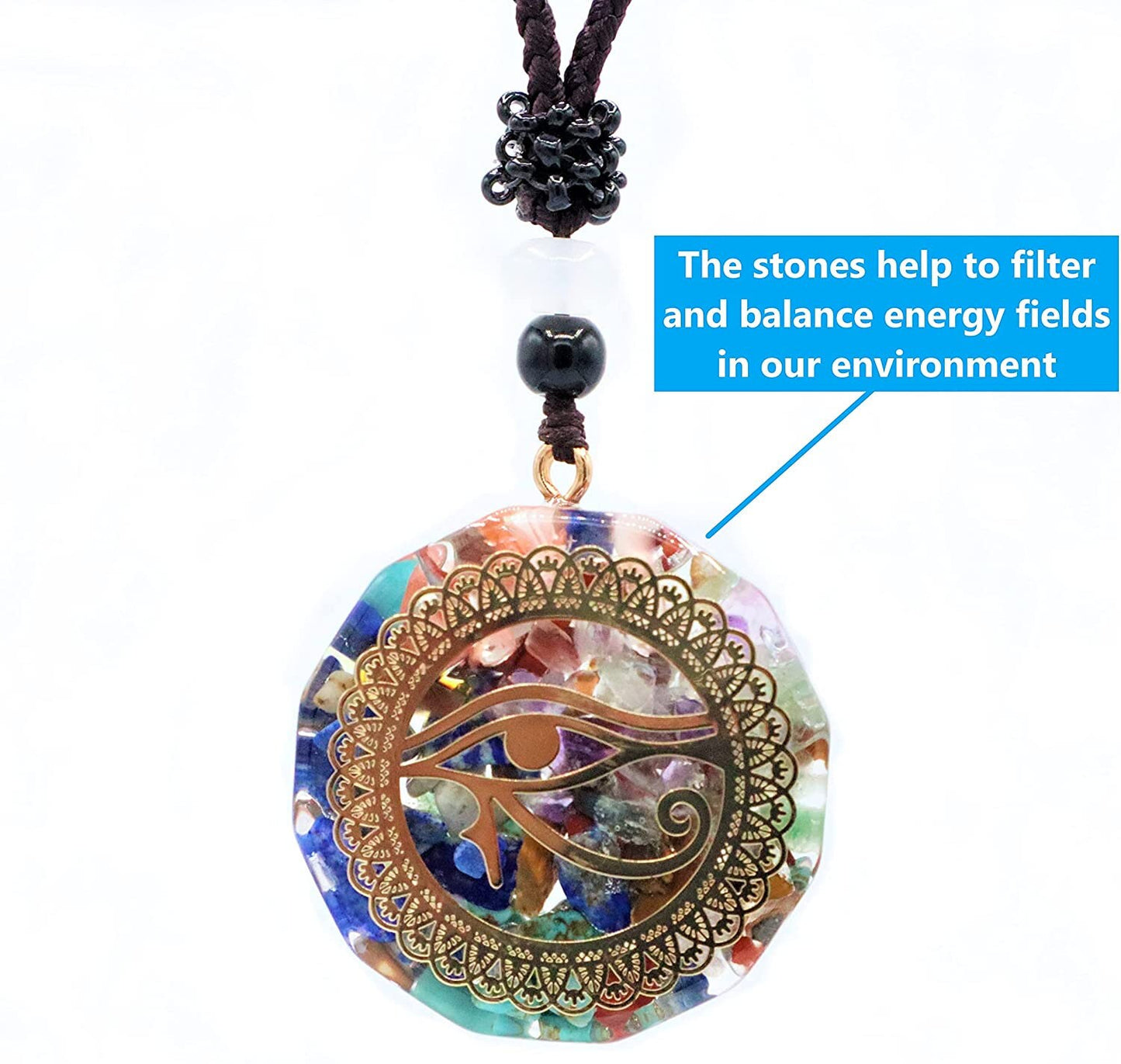 Eye Of Horus Chakra Pendant Necklace With Healing Crystals To Improve Energy Through Meditation, Yoga, and Reiki | Evil Eye - EMF Protection