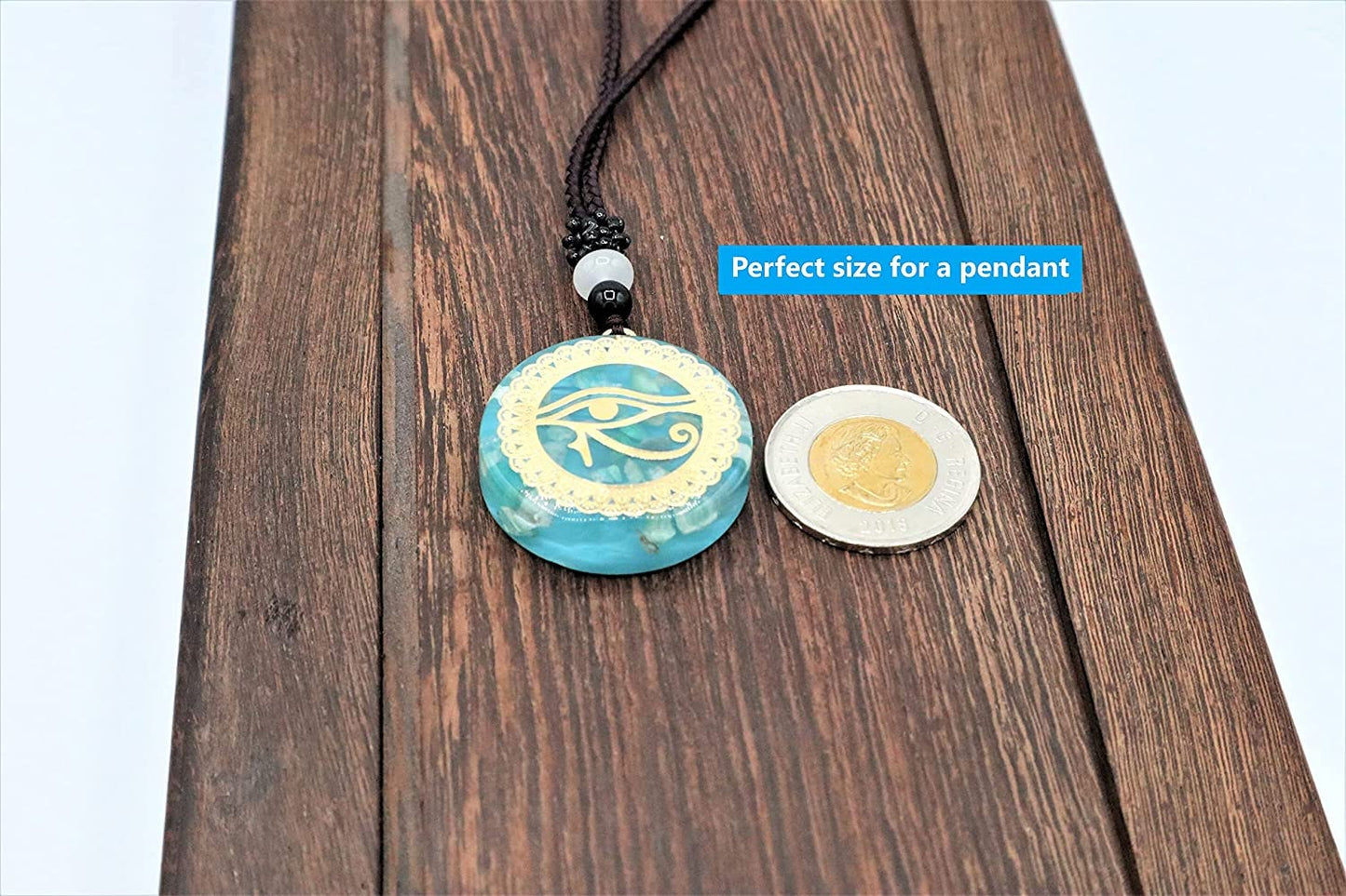 Eye Of Horus Necklace Pendant With Healing Aragonite Crystals To Improve Energy Through Meditation, Yoga, Reiki, Sri Yantra and Om | EMF