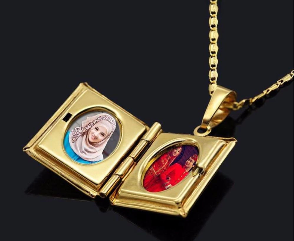 Allah Necklace Pendant With A Photo Locket Box For Men and Women And To Give As Islamic Gifts During Eid And Ramadan