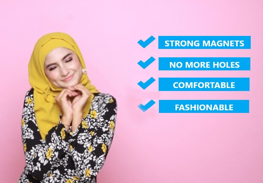 Hijab Pins With Magnet To Wear With Hijabs, Scarfs, Shirts, Blouses and Chiffon - Set of 2 (Blue)