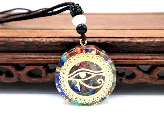 Eye Of Horus Chakra Pendant Necklace With Healing Crystals To Improve Energy Through Meditation, Yoga, and Reiki | Evil Eye - EMF Protection