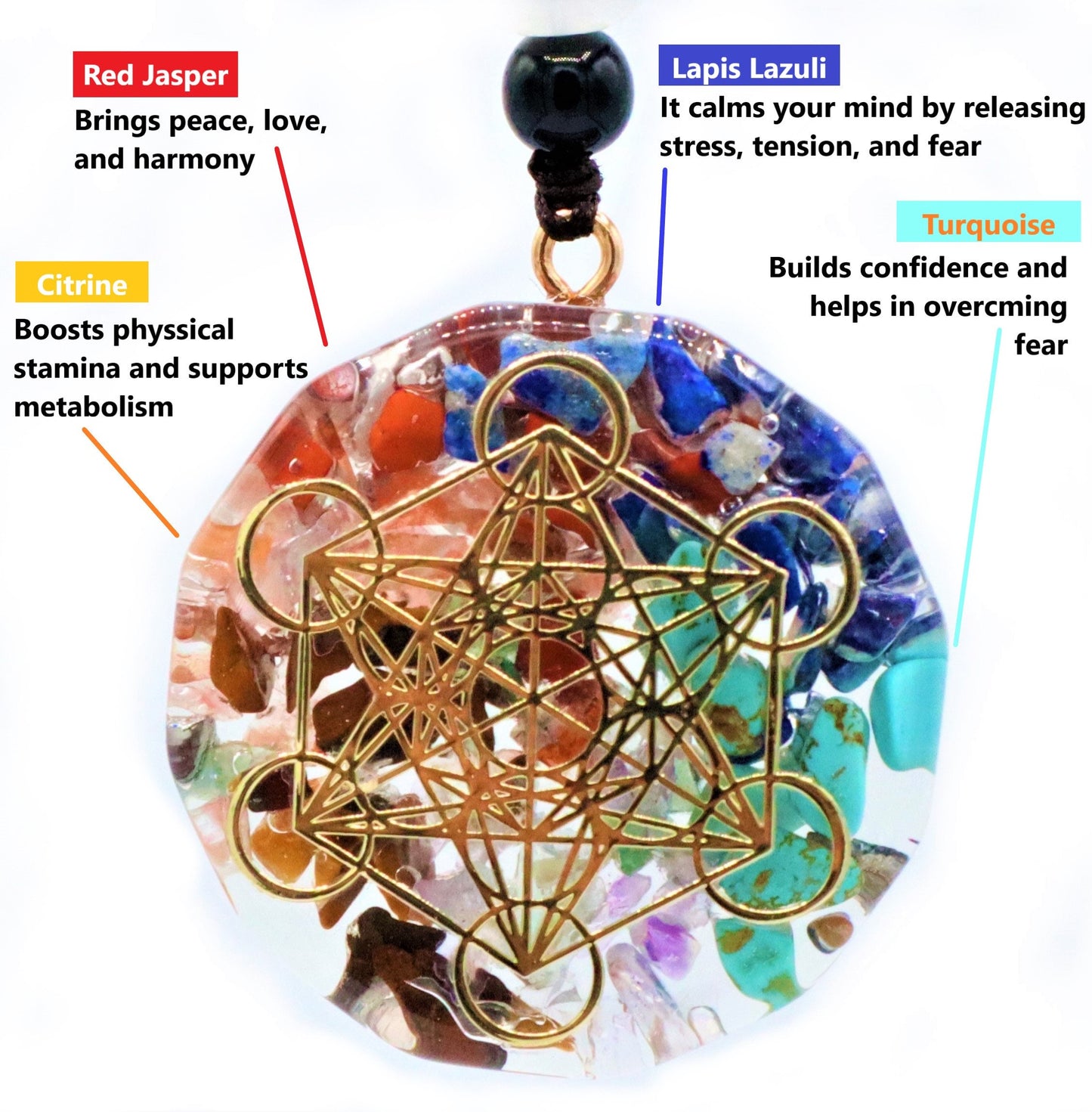 Chakra Orgonite Pendant Necklace With Seven Chakras To Improve Energy Through Meditation, Yoga, Reiki, Sri Yantra, And Om - EMF Protection