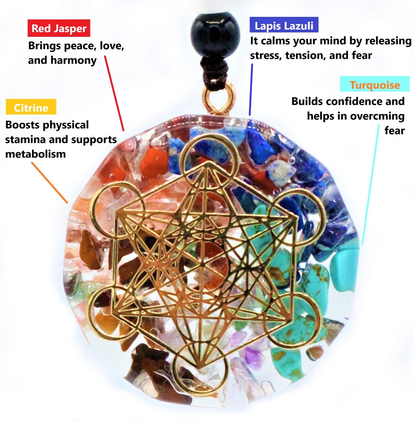 Chakra Orgonite Pendant Necklace With Seven Chakras To Improve Energy Through Meditation, Yoga, Reiki, Sri Yantra, And Om - EMF Protection