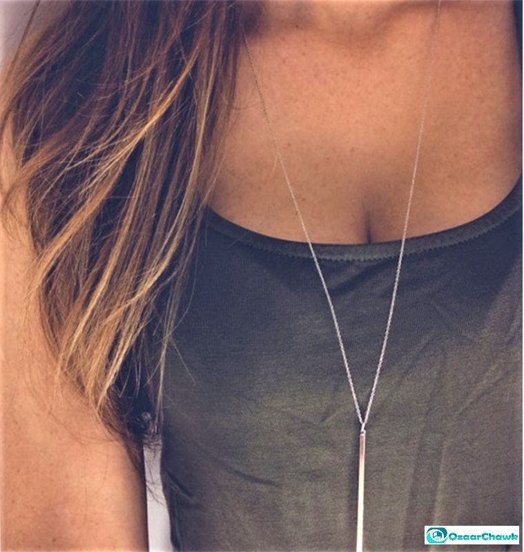 Silver Vertical Bar Necklace With A Dainty Silver Chain To Give As A Valentines Gift For Her | Minimalist Layering Pendant Silver Necklace