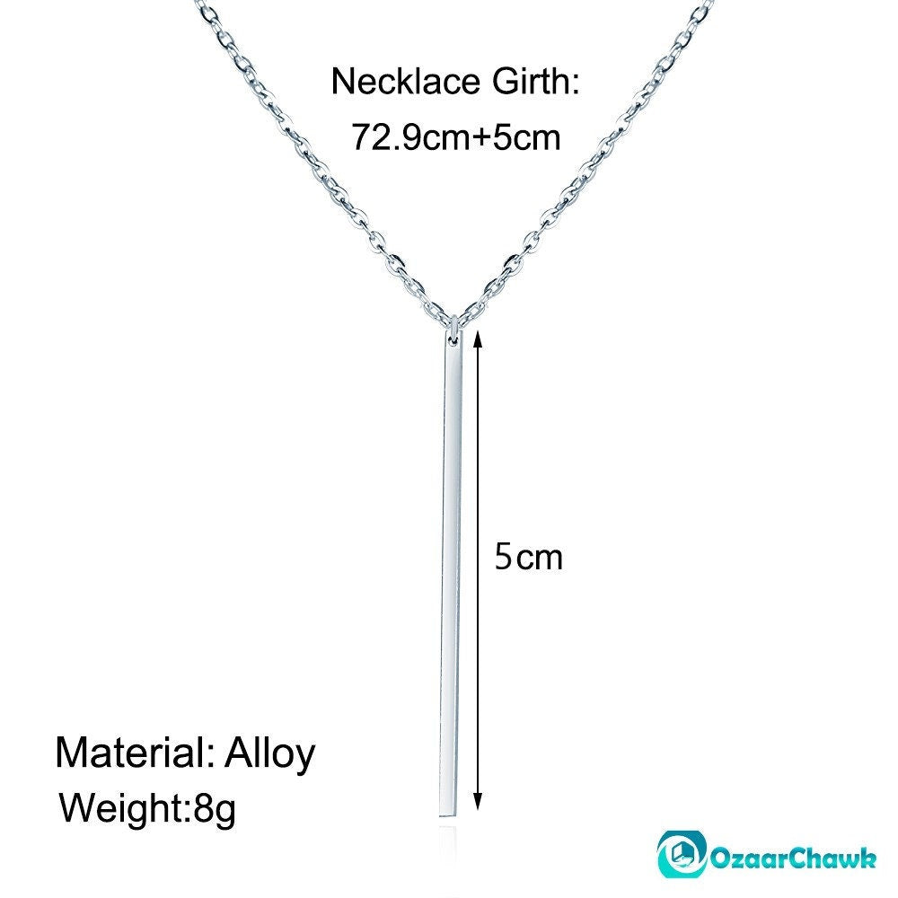 Silver Vertical Bar Necklace With A Dainty Silver Chain To Give As A Valentines Gift For Her | Minimalist Layering Pendant Silver Necklace