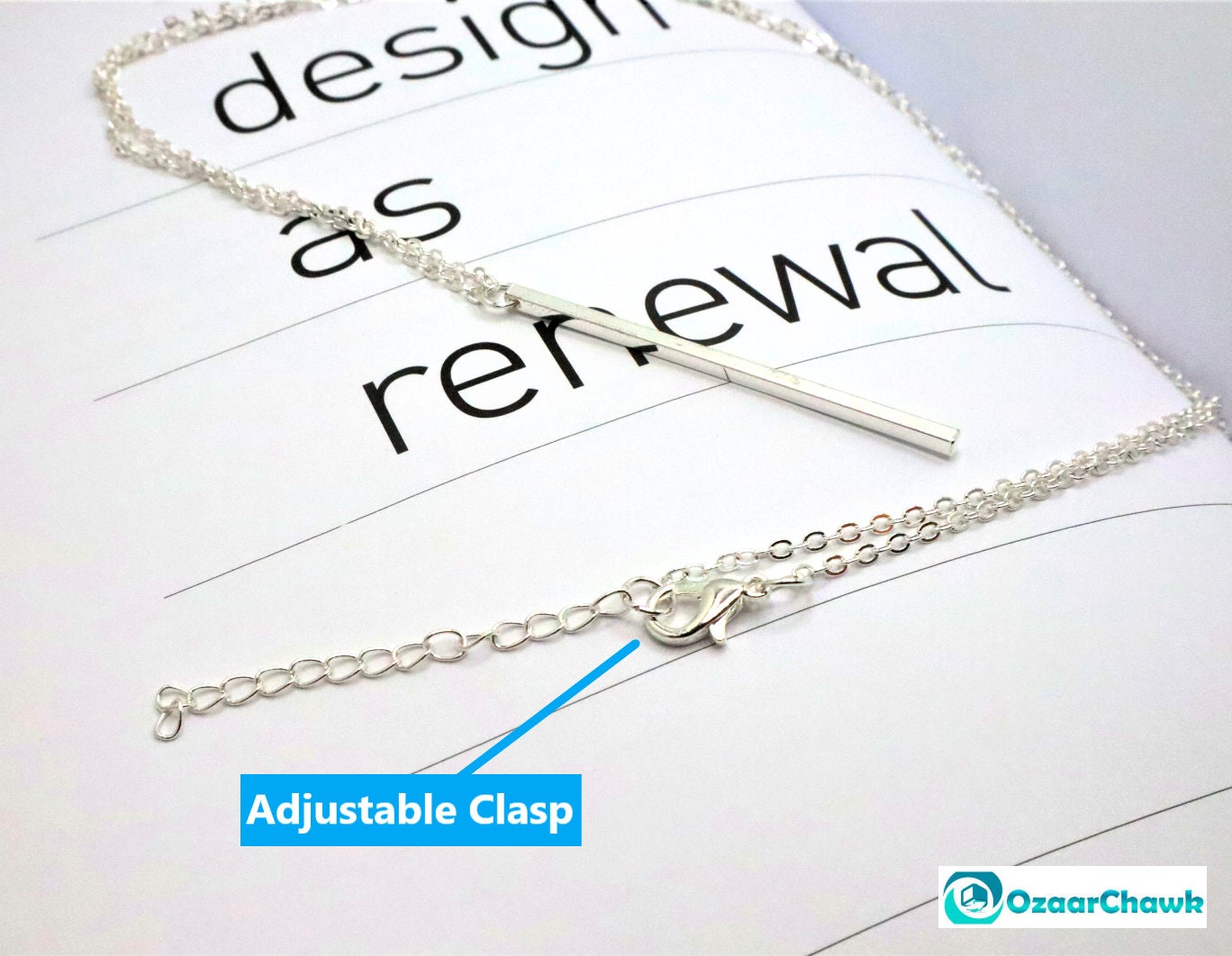 Silver Vertical Bar Necklace With A Dainty Silver Chain To Give As A Valentines Gift For Her | Minimalist Layering Pendant Silver Necklace