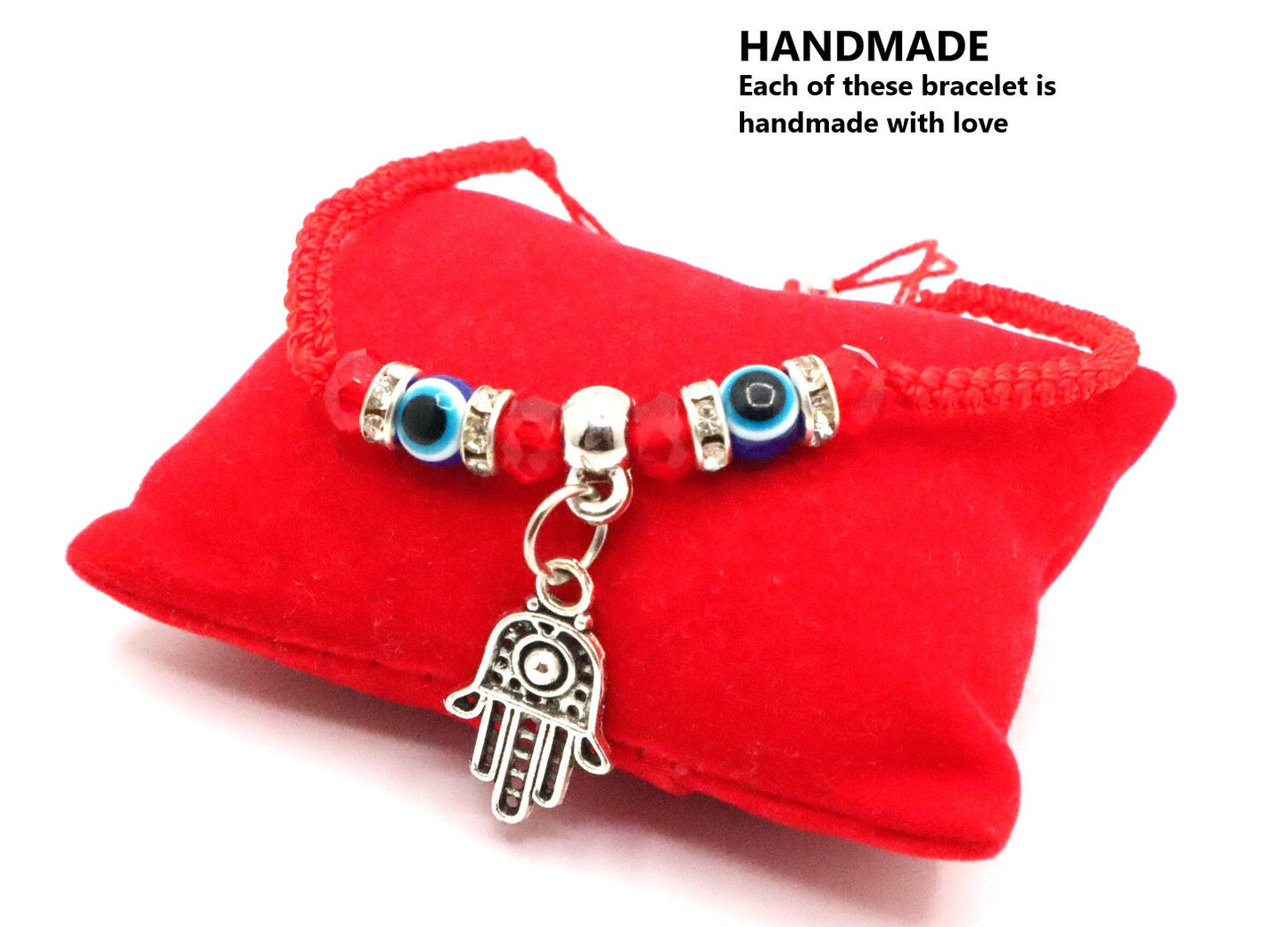 Evil Eye Bracelet Anklet With Hamsa Hand of Fatima For Good Luck Charm Protection and Blessing | Kabbalah Red String Macrame Bracelet