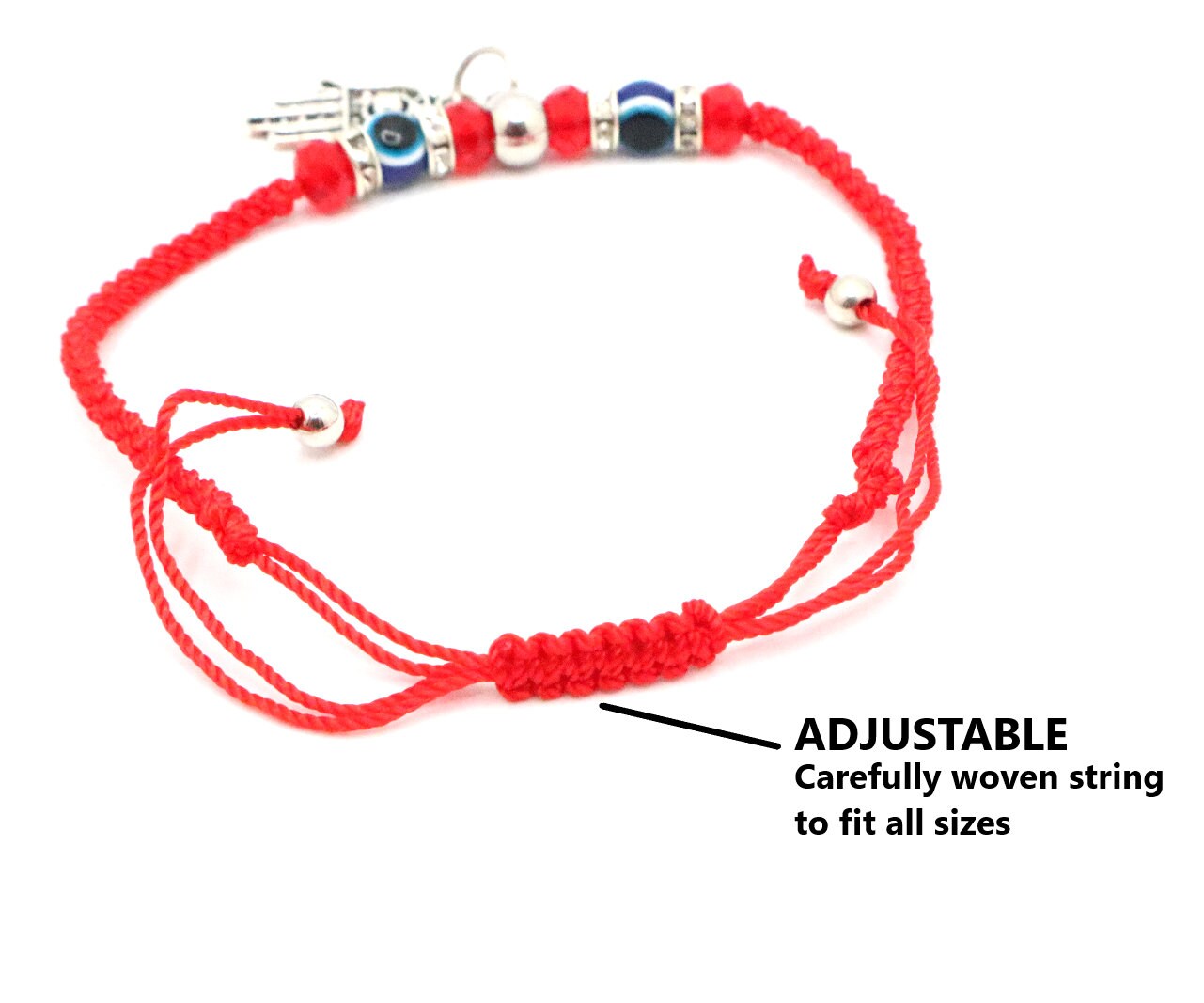 Evil Eye Bracelet Anklet With Hamsa Hand of Fatima For Good Luck Charm Protection and Blessing | Kabbalah Red String Macrame Bracelet