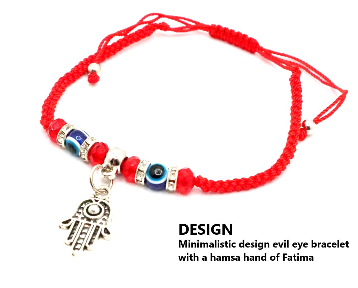 Evil Eye Bracelet Anklet With Hamsa Hand of Fatima For Good Luck Charm Protection and Blessing | Kabbalah Red String Macrame Bracelet