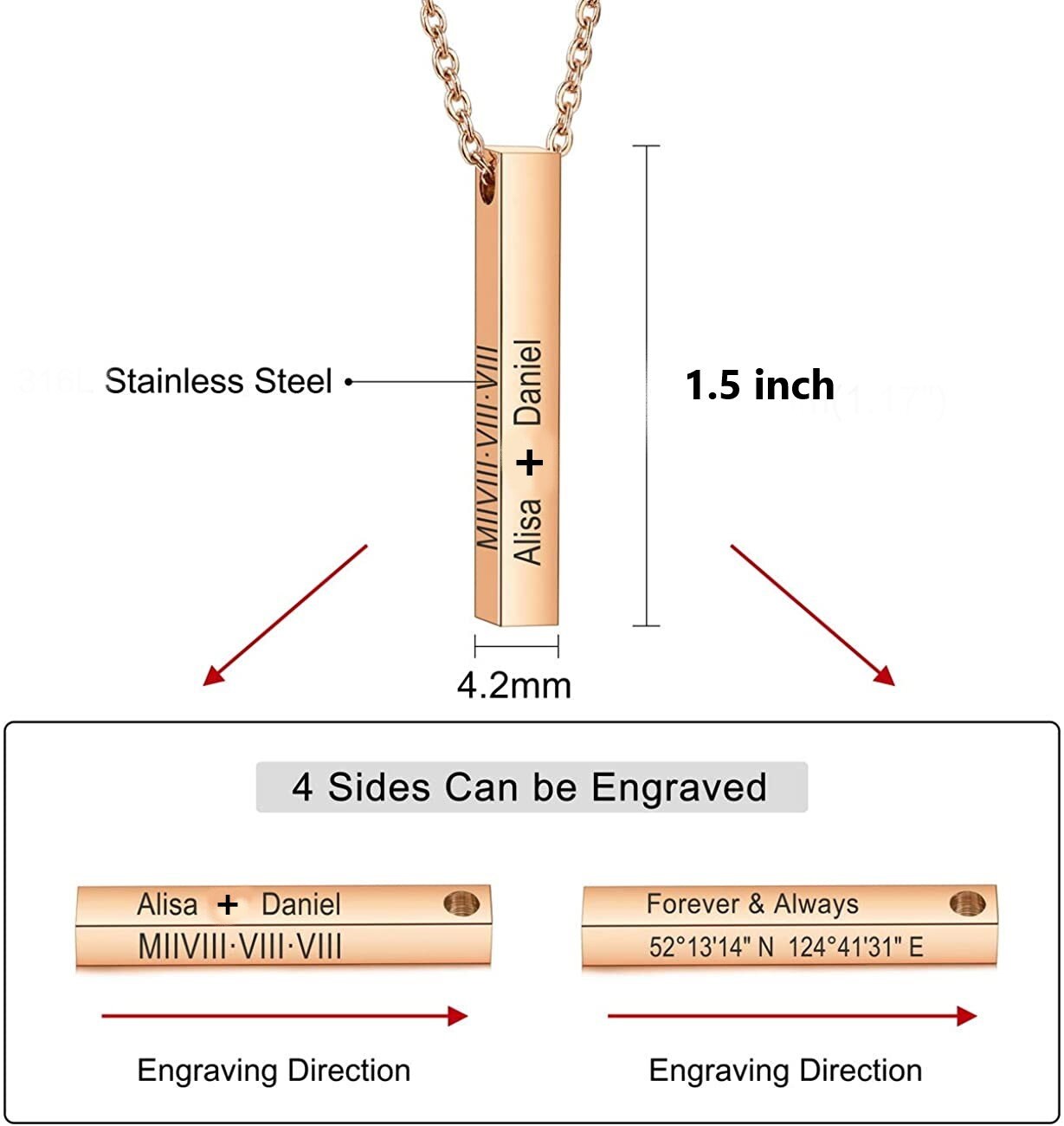 Personalized Vertical Bar Necklace Valentines Gift With Custom Engraved Name On A 3D Long Bar Pendant, Bridesmaid Gift, Gift For Her Mom