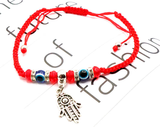 Evil Eye Bracelet Anklet With Hamsa Hand of Fatima For Good Luck Charm Protection and Blessing | Kabbalah Red String Macrame Bracelet