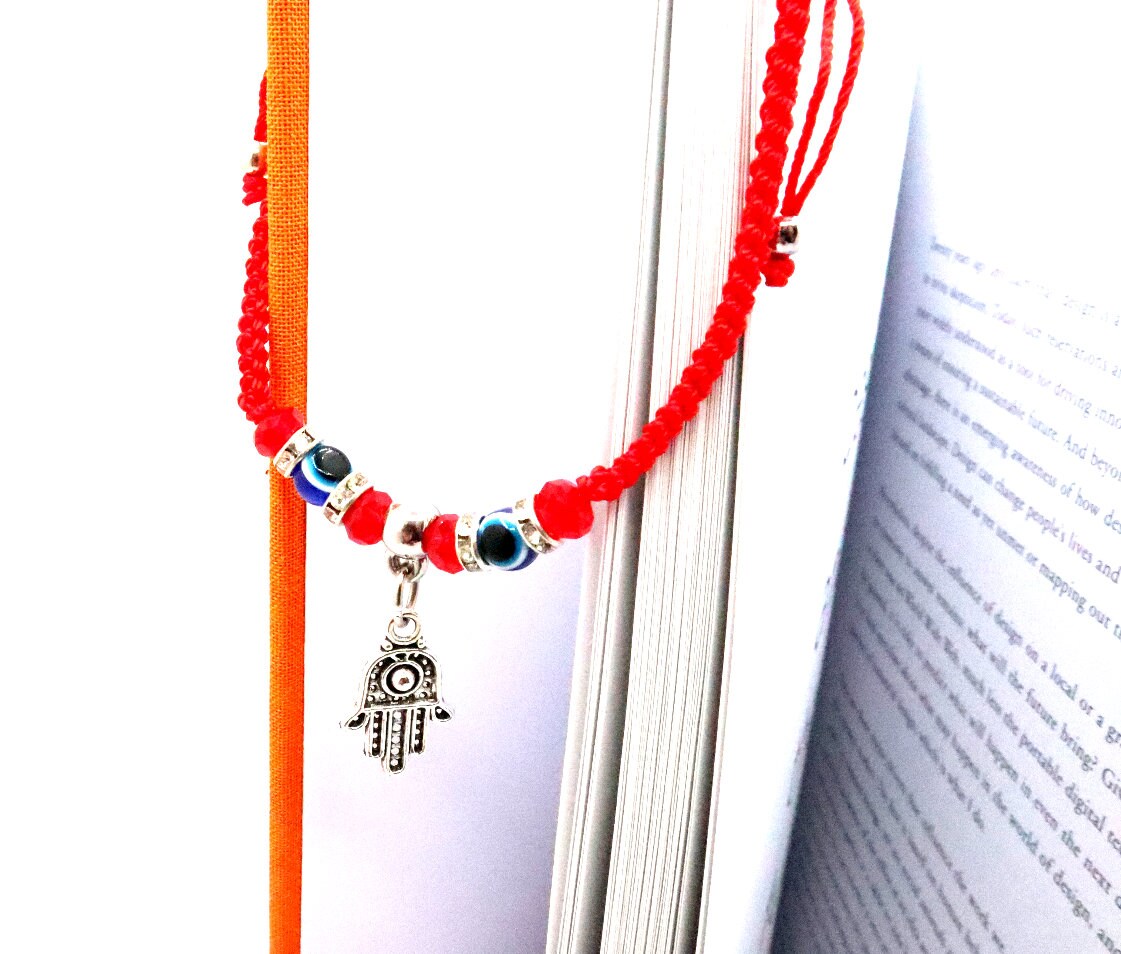 Evil Eye Bracelet Anklet With Hamsa Hand of Fatima For Good Luck Charm Protection and Blessing | Kabbalah Red String Macrame Bracelet