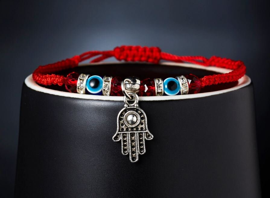 Evil Eye Bracelet Anklet With Hamsa Hand of Fatima For Good Luck Charm Protection and Blessing | Kabbalah Red String Macrame Bracelet