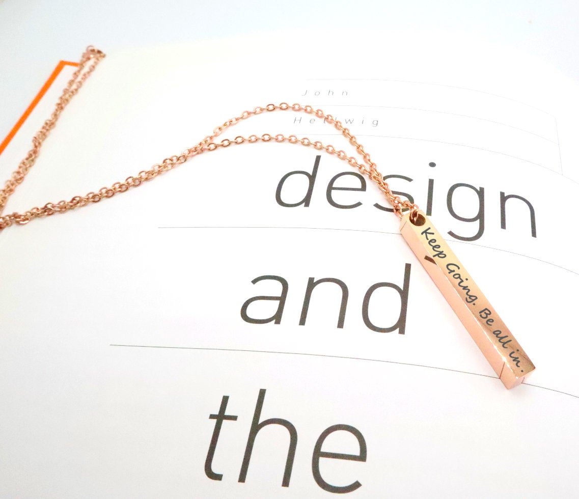 Personalized Vertical Bar Necklace Valentines Gift With Custom Engraved Name On A 3D Long Bar Pendant, Bridesmaid Gift, Gift For Her Mom
