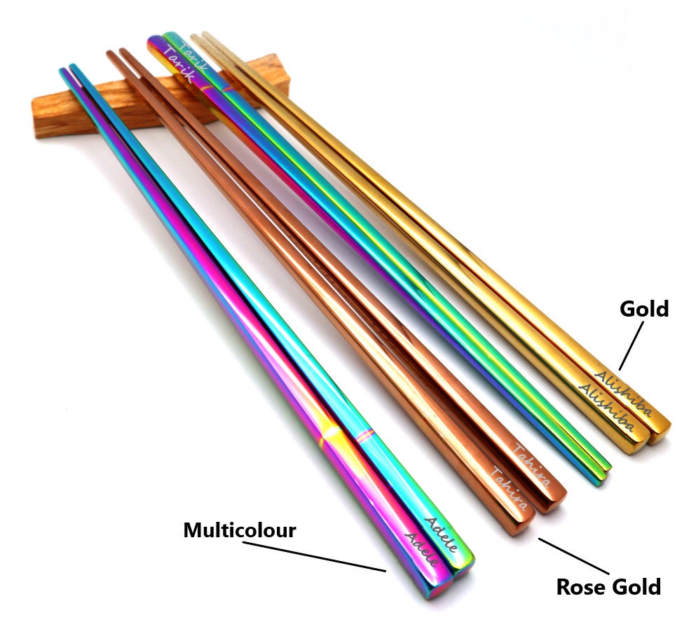 Personalized Stainless Steel Chopsticks | Reusable Chop Sticks Engraved | Custom Korean Baguette Chinoise | Metal Chopsticks Reusable Gift