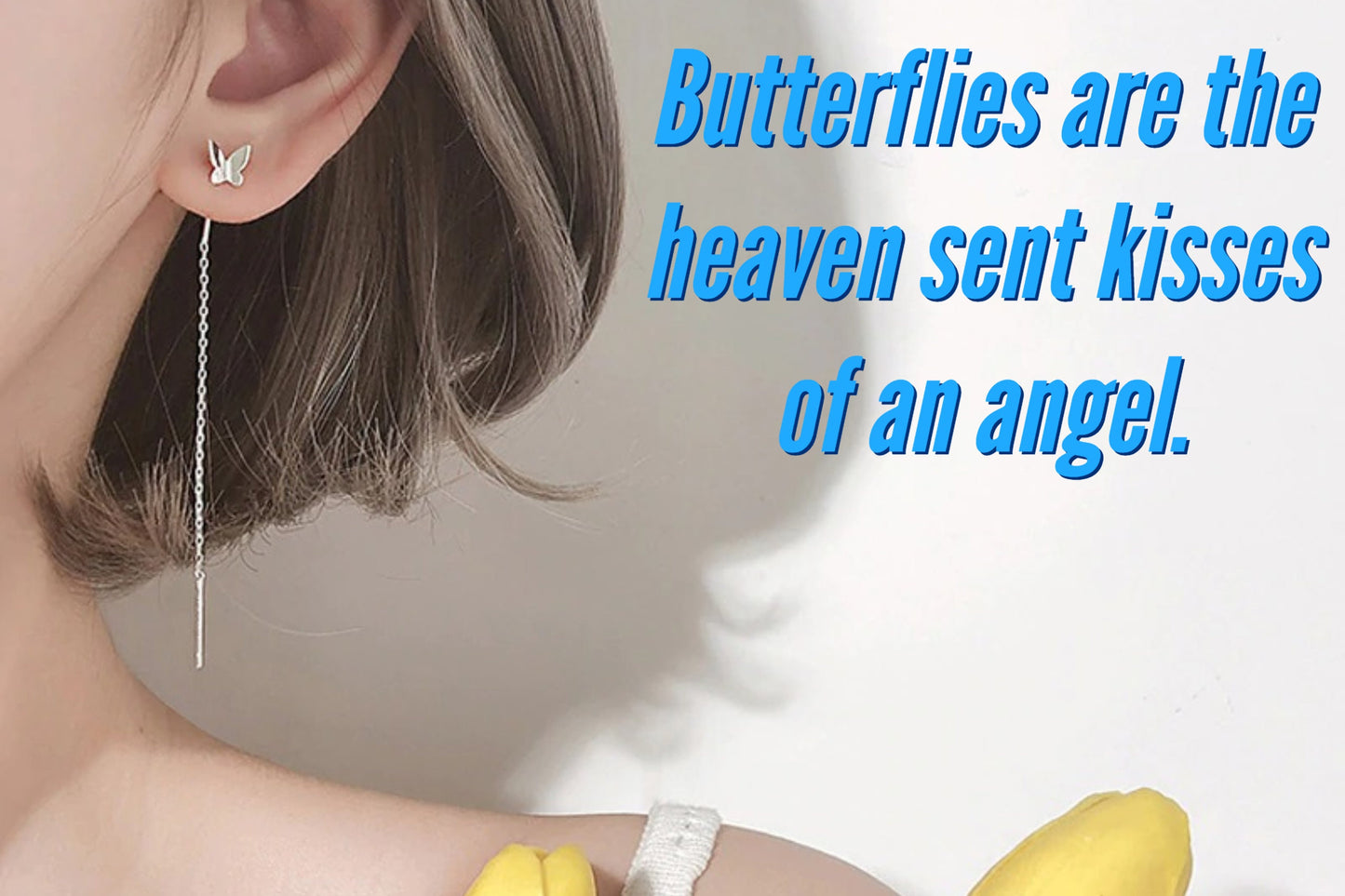 Small Butterfly Threader Earrings | Butterfly Earring | Silver Hummingbird Ear Dangle | Pull Through Short Butterfly Chain Earrings Gift