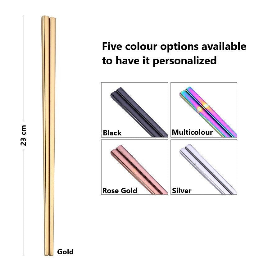 Personalized Stainless Steel Chopsticks | Reusable Chop Sticks Engraved | Custom Korean Baguette Chinoise | Metal Chopsticks Reusable Gift