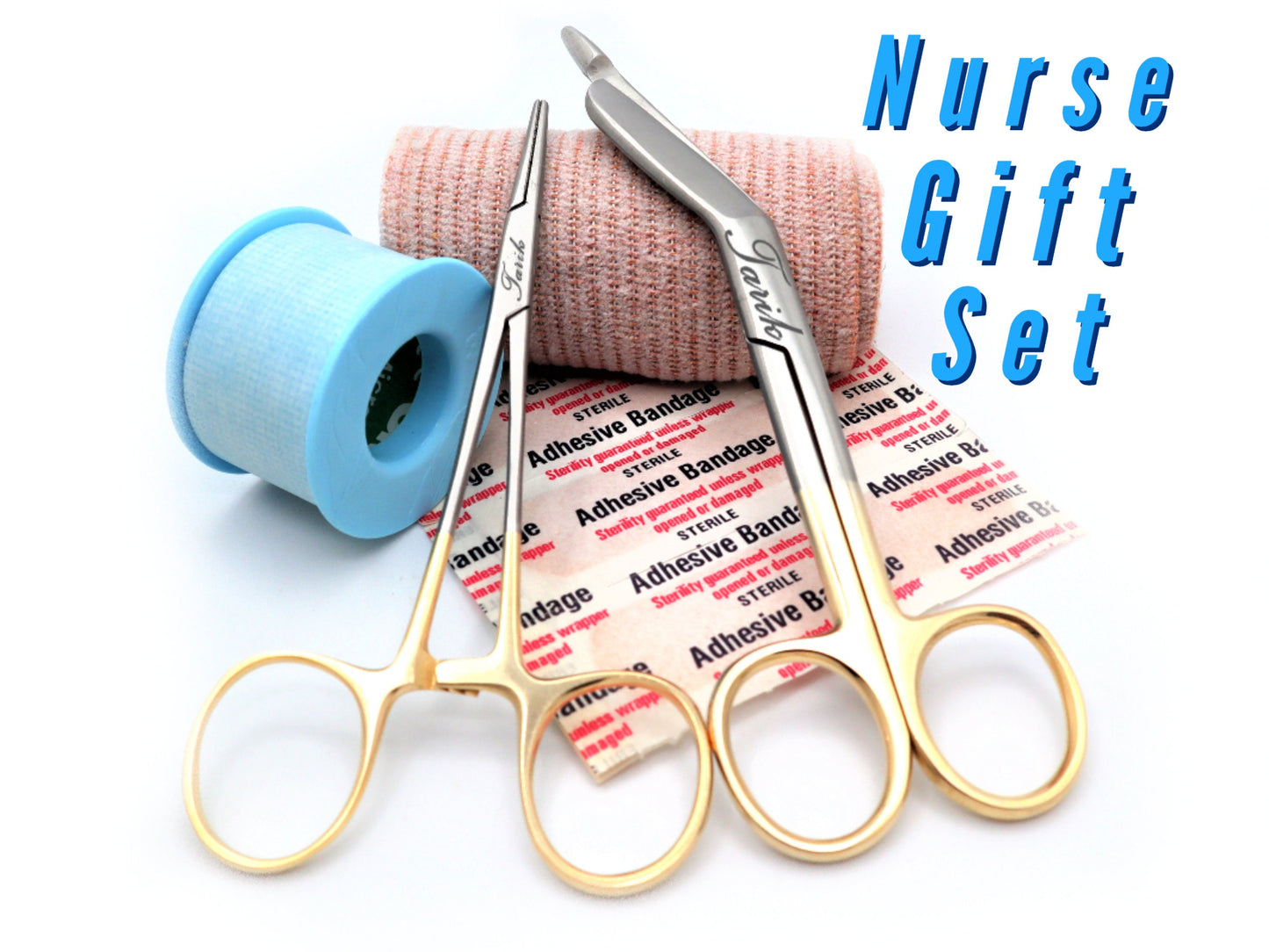 Nurse Gift Set With Personalized Bandage Scissor And Hemostat | Medical Nursing Students, Veterinary Vet Tech Stethoscope Clip Board RN Gold