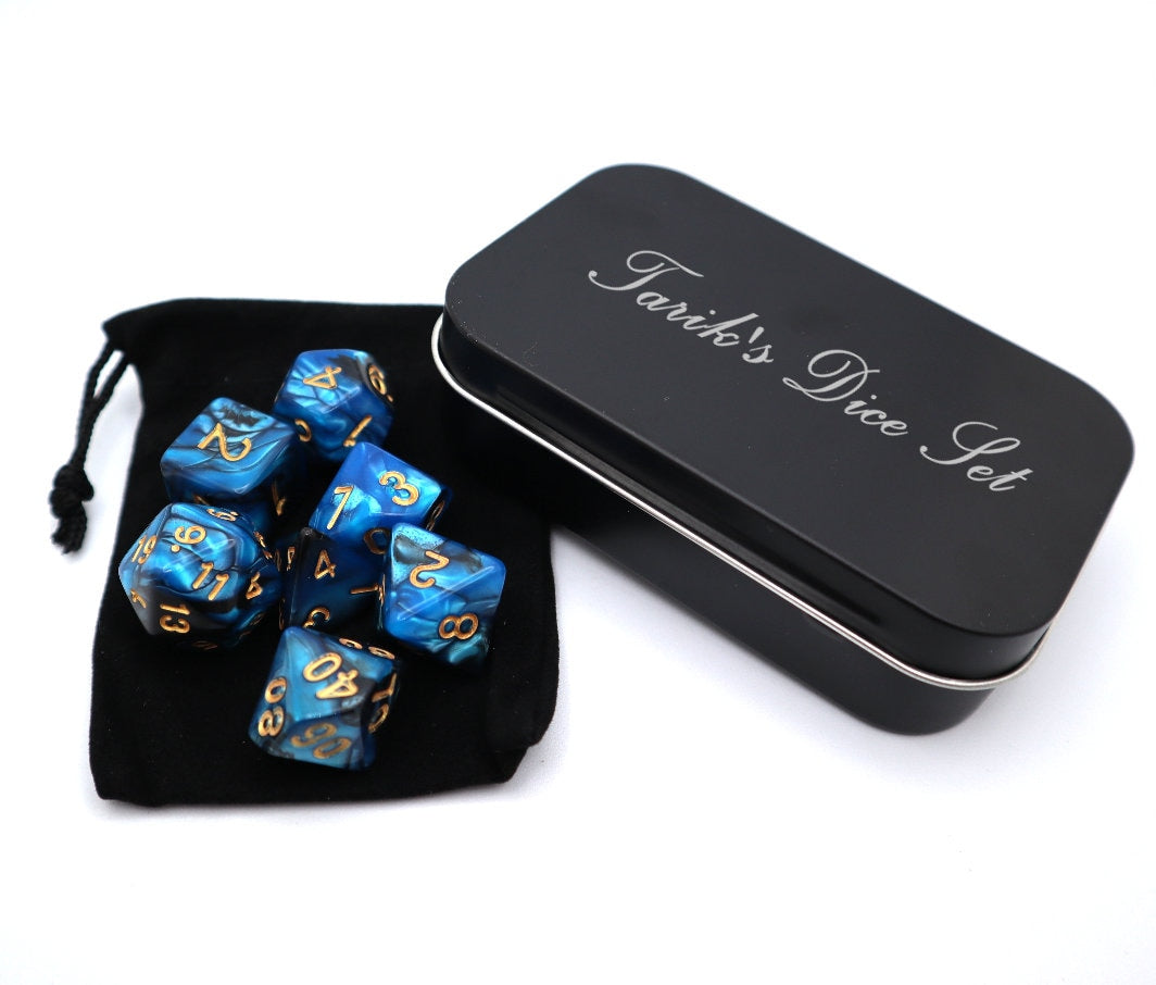 Personalized DND Dice Box Gift Set | Role Playing Dungeons And Dragons D&D Dice Box With Bag | Black D And D Dice Box RPG Dice Storage Tray