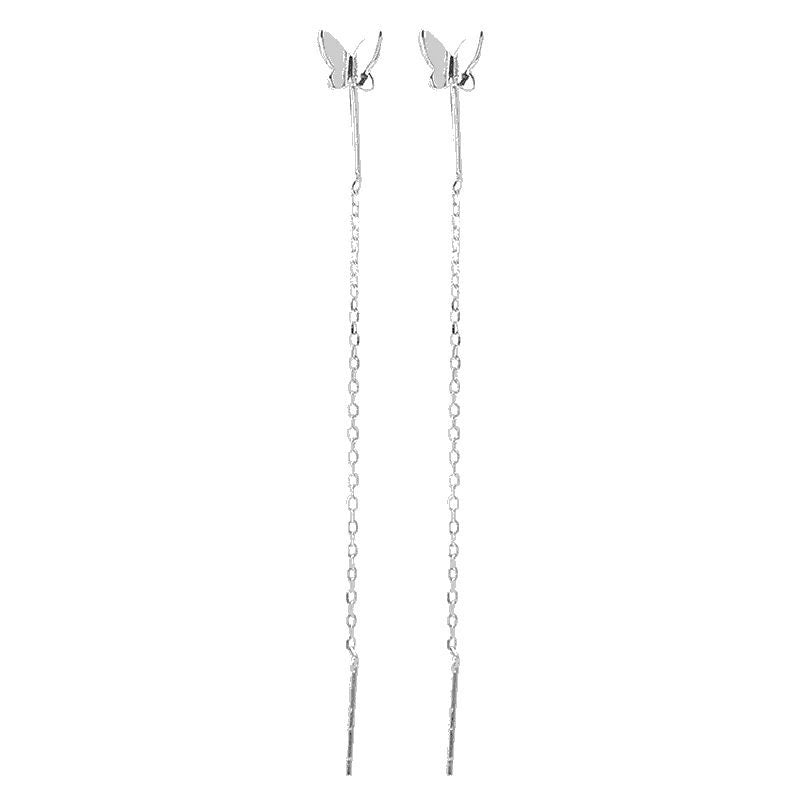 Small Butterfly Threader Earrings | Butterfly Earring | Silver Hummingbird Ear Dangle | Pull Through Short Butterfly Chain Earrings Gift