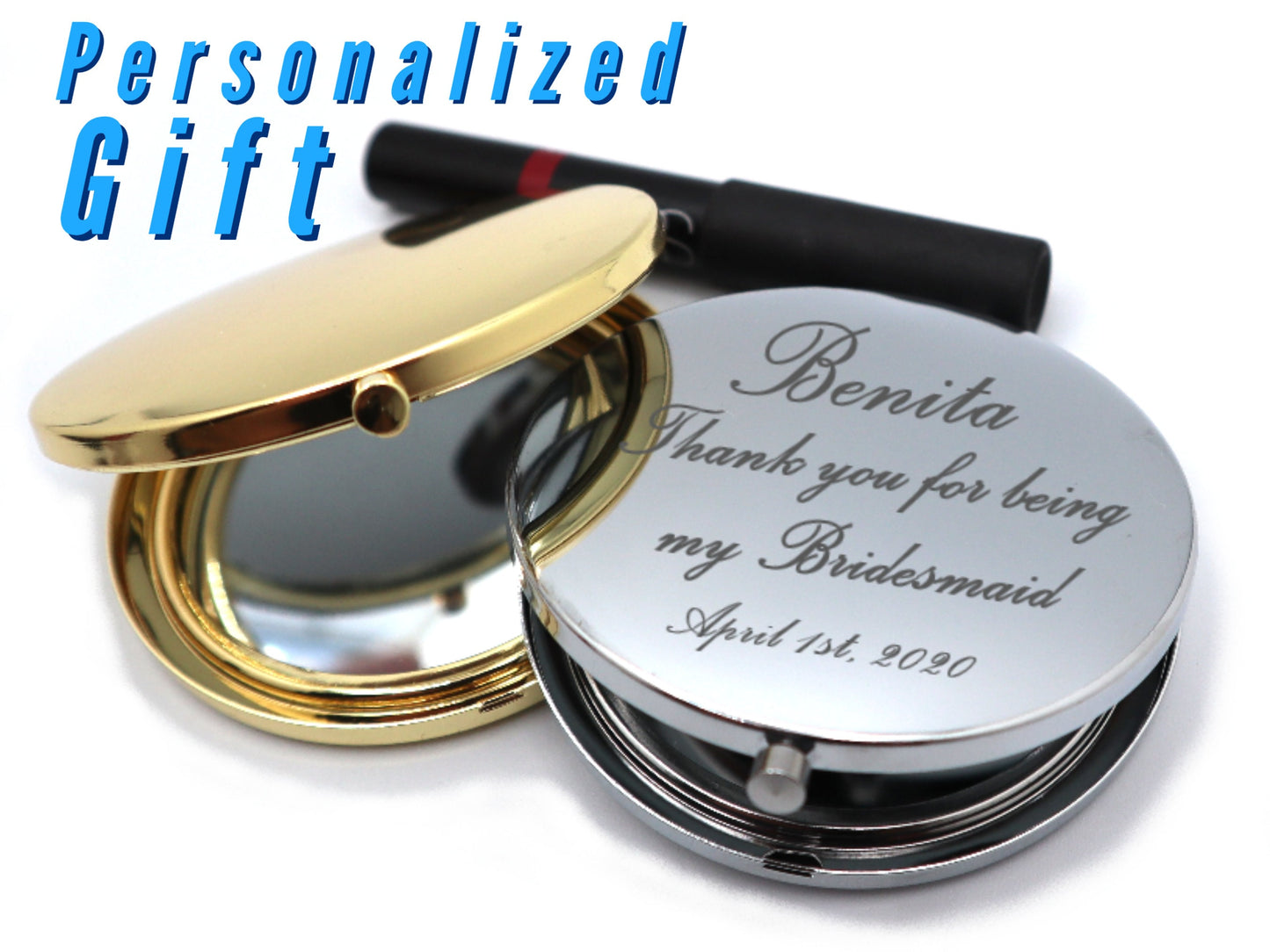 Personalized Compact Mirror, Pocket Mirror with Custom Engraved Message, Custom Makeup Mirror, Purse Mirror, Birthday Gift, Bridesmaid Gift