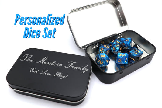 Personalized DND Dice Box Gift Set | Role Playing Dungeons And Dragons D&D Dice Box With Bag | Black D And D Dice Box RPG Dice Storage Tray
