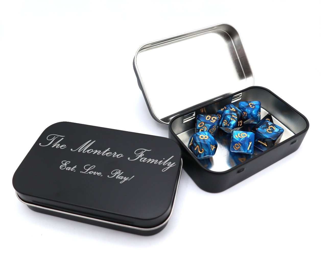 Personalized DND Dice Box Gift Set | Role Playing Dungeons And Dragons D&D Dice Box With Bag | Black D And D Dice Box RPG Dice Storage Tray