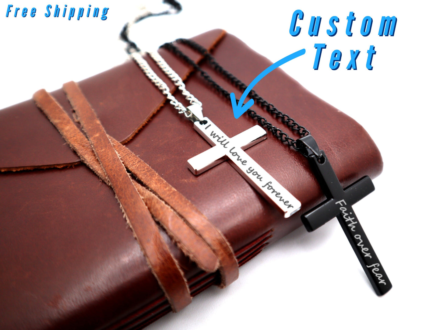 Personalized Cross Necklace With Your Custom Name For Men And Women, Engraved Cross Pendant Christening Baptism Gift For Boys And Girls