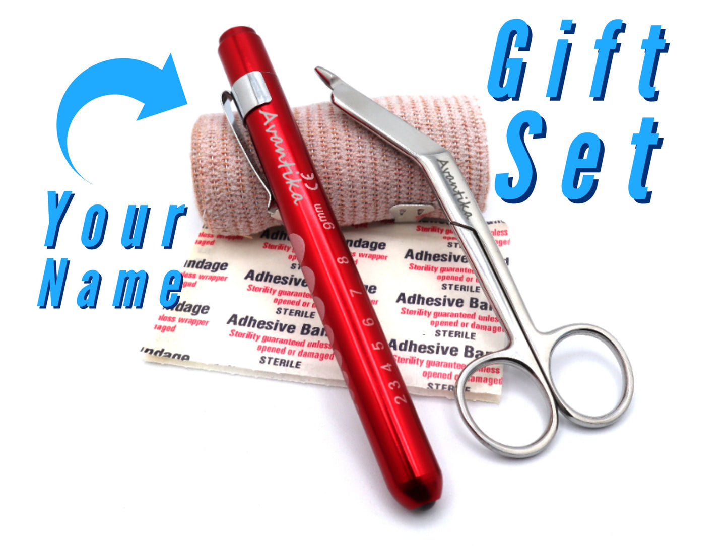 Personalized Nurse Appreciation Gift Set With Bandage Scissor And Penlight, Pen Light For Nursing Students Veterinary Vet Tech And Gift Set