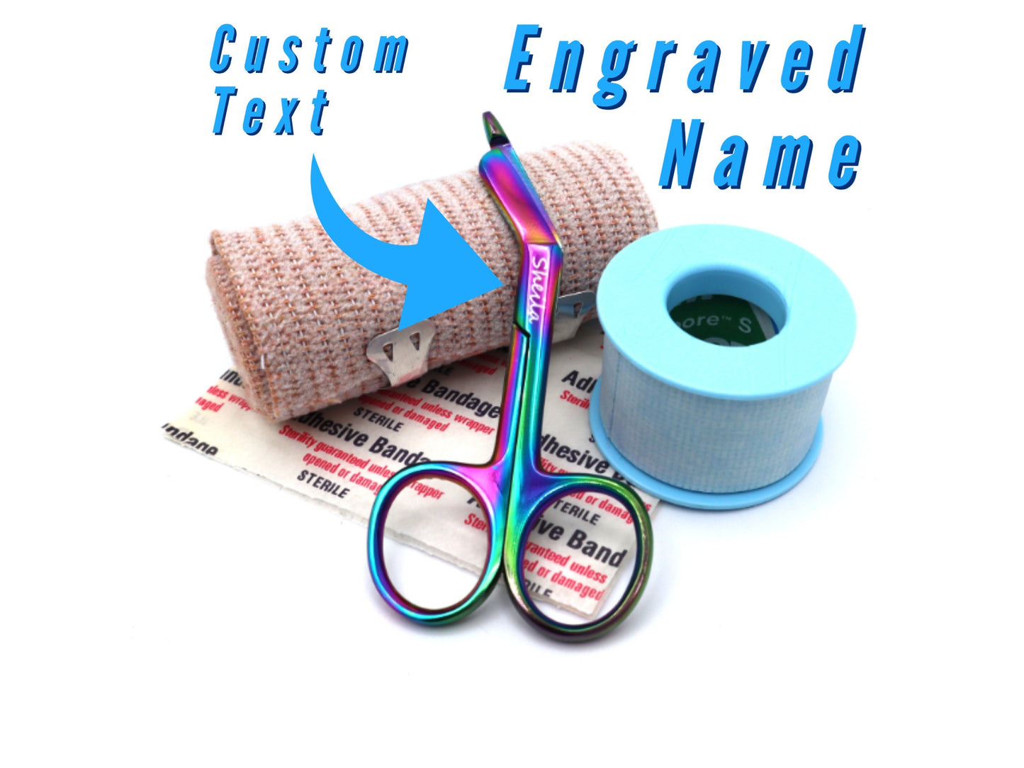 Small Personalized Bandage Scissors With Multi Titanium Polish Ideal For Nurses, Nursing Students, Vet Tech Gift Ideas & Nurse Appreciation